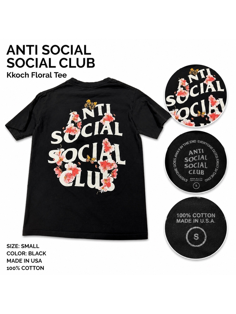 Anti Social Social Club (ASSC) Kkoch Floral/Butterfly graphic T-shirt, size S